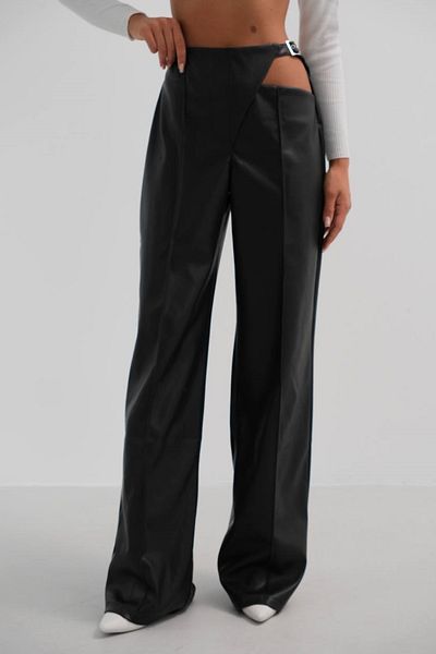 barış sülün lovebox Women's Faux Leather Pants with Window Detail Self Belt 24W01015