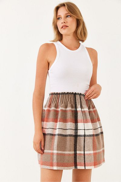 Bianco Lucci Women's Gipe Detailed Plaid Mini Skirt 0169 60251858