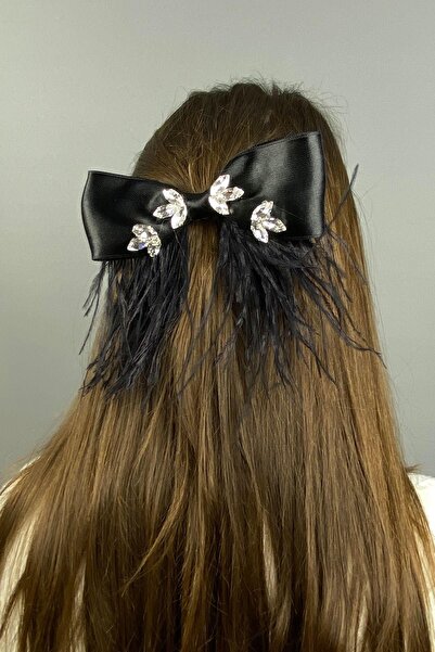 Limelia Чорна блискуча камінна пір'яста бантик шпилька для волосся аксесуар