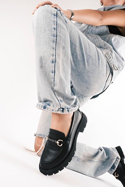 MY DERİ Morgy Women's Leather Buckle Loafer 3472