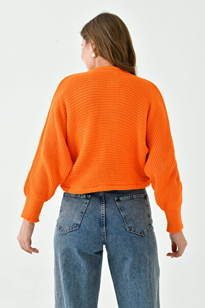 lovebox Orange Balloon Sleeve Crop Knitwear Women's Cardigan - 0149