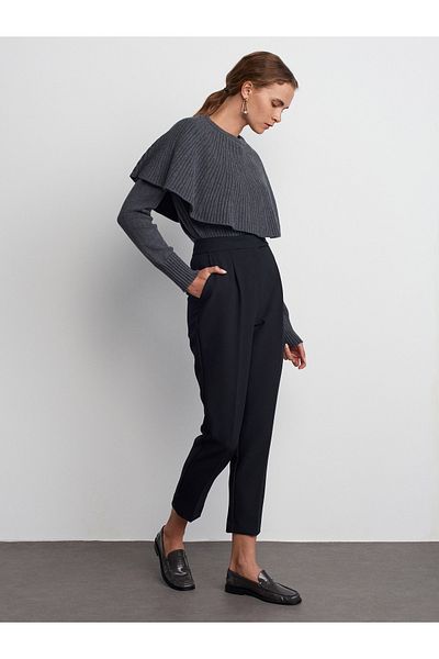 Dilvin 71549 High Waist Pleated Pants-Black