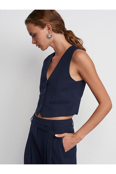 Dilvin 60561 Striped Vest-Navy Blue