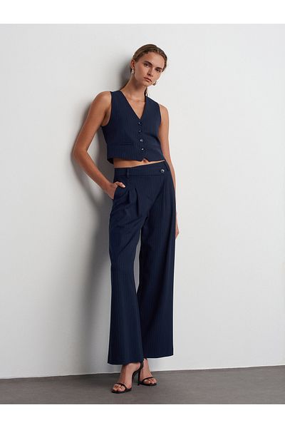 Dilvin 71551 Wide Leg Custom Made Trousers-Navy Blue