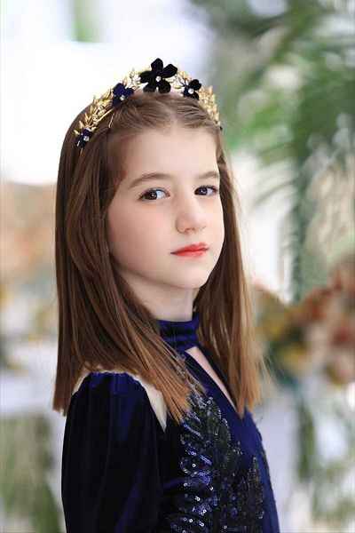 Ribbon kids Girl Child Wedding Graduation Removable Perelin Velvet Evening Dress + Crown
