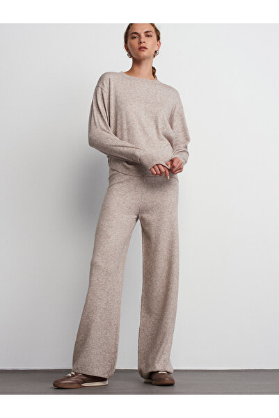 Dilvin 70163 Beli Lastikli Triko Pantolon-Vizon M.