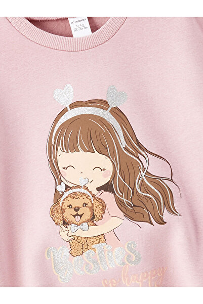 LC Waikiki Lcwk Bisiklet Yaka Uzun Kollu Baskılı Kız Çocuk Sweatshirt 2'li