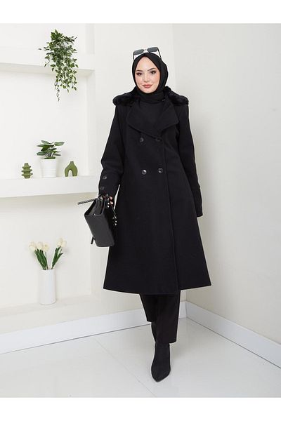 ELBİSHE Ck-1007 Model Fur Collar Stamp Coat