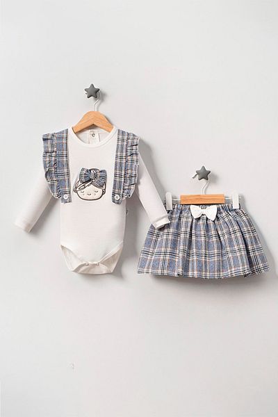 TRENDİMİZBİR Sweet Girl Blue Double Plaid Set - Baby Girl