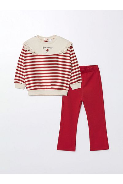 LC Waikiki LCW baby Bisiklet Yaka Cizgili K z Bebek Sweatshirt ve Tayt 2 li Tak m Fiyat Yorumlar Trendyol