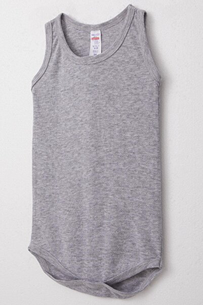 Breeze 9-3 Years Baby Boy Gray Melange Jacquard Bodysuit - Undershirt Bodysuit with Snap Fasteners