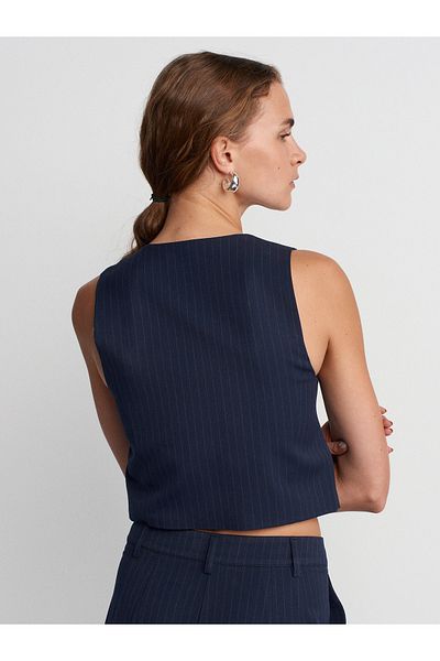 Dilvin 60561 Striped Vest-Navy Blue