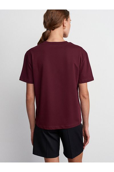 Dilvin 30312 Tricou cusut decorativ cu decolteu rotund-Roșu Claret