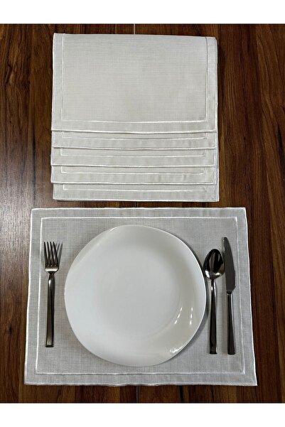 NURHAN HOME COLLECTION 6 Bucuri Color Ecru Dublu Rând Brodat American Service