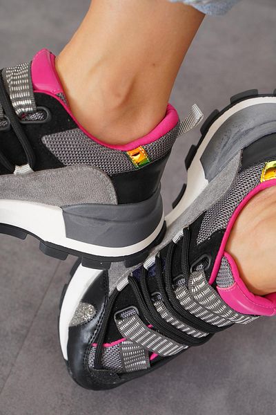 Moda Pie Black Multi Dina Velcro Women's Sports Shoes - Lace-Up