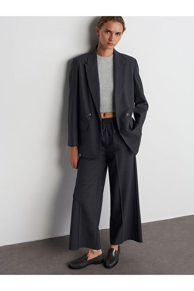 Dilvin 71556 Drawstring Tied Trousers-Dark Gray
