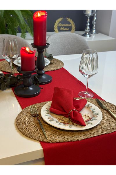 Decamor home Cotton Care-Free Stain-Proof Red Short Runner