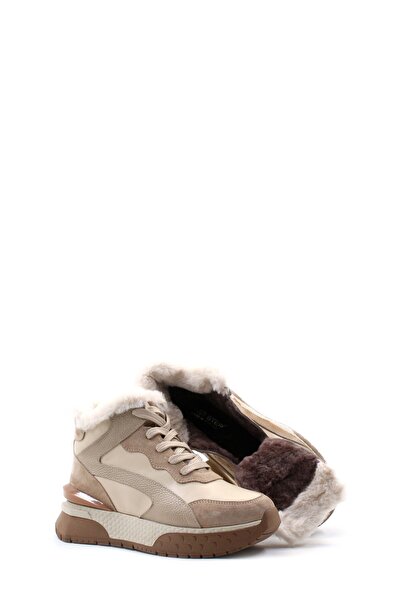 Ayakkabıhane Kaliteli Hakiki Deri Bej Kadın Yüksek Taban Bot AH087571126123858