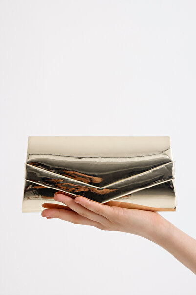 Paksoy Țesătură cu oglindă de culoare aurie - clutch portofoliu pentru rochie...
