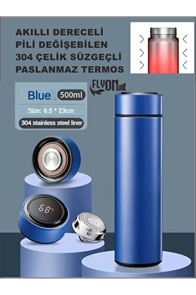 FLYONLOOK Derece Göstergeli  Çelik  Termos Pili Değişebilen Kamp,Araç,Ofis Süzgeçli Yeni Nesil Akıllı Mug