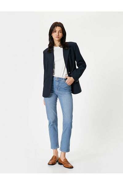 Koton High Waist Narrow Leg Slim Fit Indigo Women's Denim Trousers 4SAL40314MD