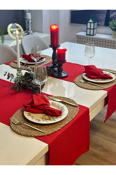 Decamor home Cotton Care-Free Stain-Proof Red Short Runner