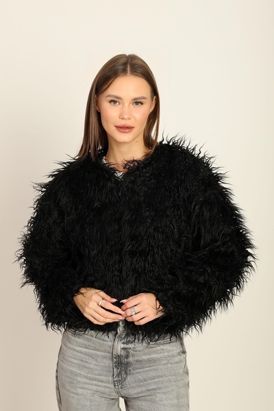 kear bunner Black Kıvırcık Suni Kürk Ceket