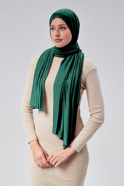Sonbaharmoda Πολυτελές χτενισμένο βαμβακερό σάλι Hijab - Σκούρο Πράσινο Γυναικείο