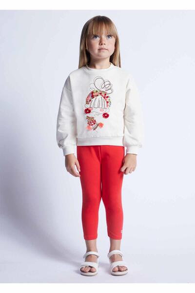 MAYORAL Καλοκαιρινό κεντημένο μακρυμάνικο φούτερ για κορίτσια σε κρεμ χρώμα