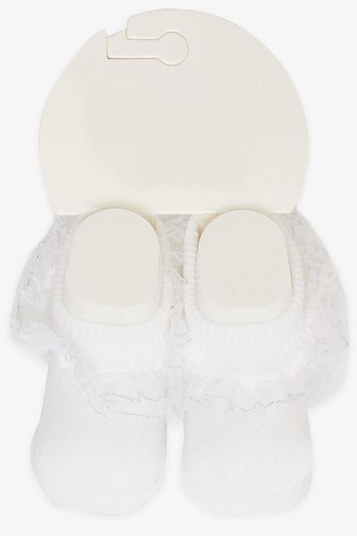 Minidamla White Glitter Lace Baby Girl Footed Socks