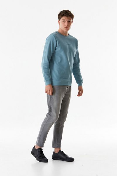 Fulla Moda Text Printed Waffle Fabric Crew Neck Sweatshirt