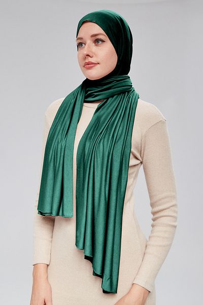 Sonbaharmoda Πολυτελές χτενισμένο βαμβακερό σάλι Hijab - Σκούρο Πράσινο Γυναικείο