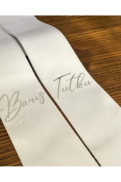 Gelin Damat İsimli Tören Takı Kurdelesi Kişiye Özel Baskılı  2 Adet 6cm Eninde 2 Metre Boyunda