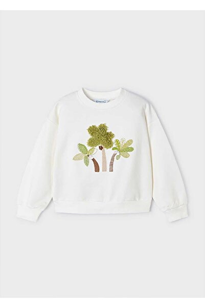 MAYORAL Summer Girl Embroidered Long Sleeve Sweatshirt Cream