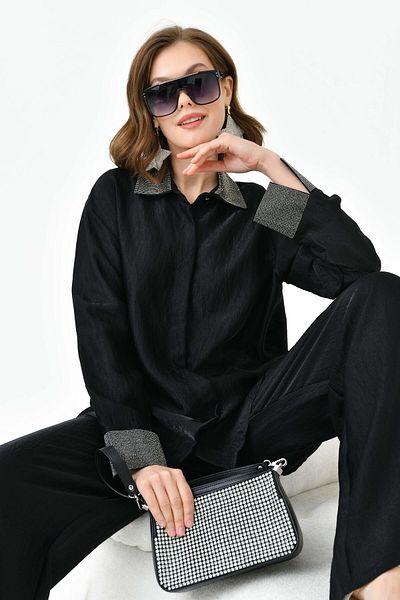 FTZ WOMEN Set de guler și mâneci pentru femei cu pietre negre 30781