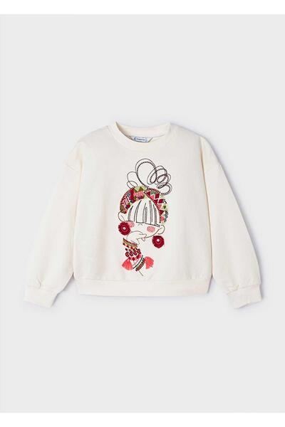 MAYORAL Καλοκαιρινό κεντημένο μακρυμάνικο φούτερ για κορίτσια σε κρεμ χρώμα