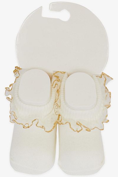 Minidamla Ecru Colored Baby Girl Socks - Glitter and Lace