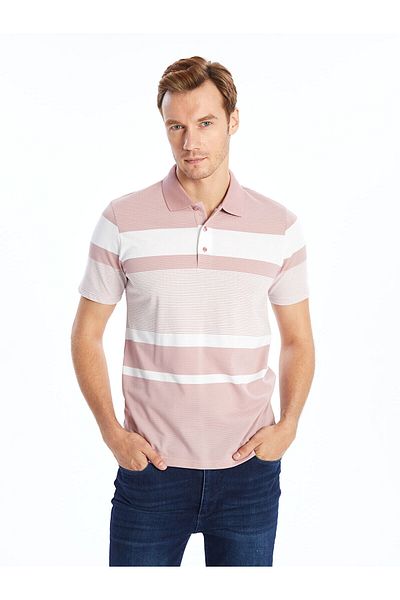 LC Waikiki Lw – Kurzärmliges, gestreiftes Piqué-T-Shirt für Herren mit Polokragen