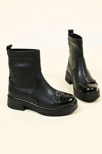 Birikon Buckle Skin Strech-matte λουστρίνι γαρνιρισμένες μπότες μαύρες
