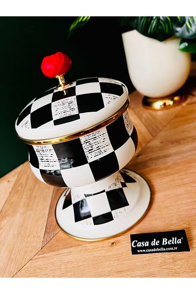 CASA DE BELLA Enamel Checkerboard Patterned 5 Piece Tea/Treat Set
