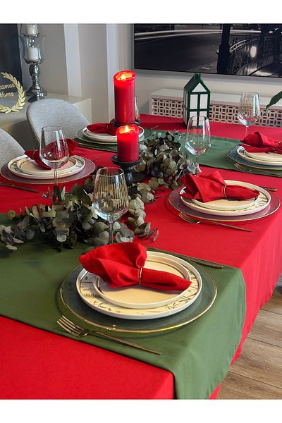 Decamor home Комплект от 9 памучни покривки за маса Carefree Red, коледни, 9 части
