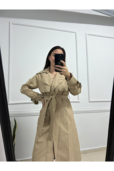 TUĞÇE ŞEN BUTİK Beli kuşaklı ara boy trençkot