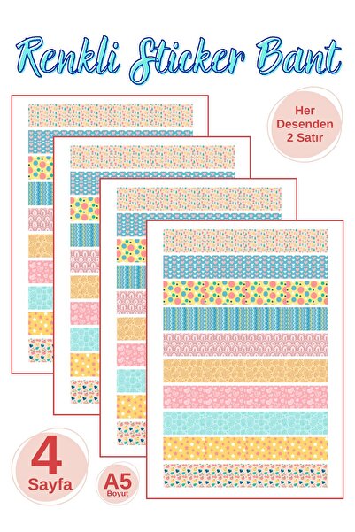 Etiketçi Paşa Eğlenceli, Karışık Desenli, Renkli Bant Sticker Seti - Fotoğraf...