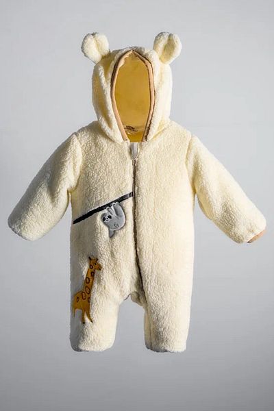 MDM Giraffe Patterned Astronaut Jumpsuit for Baby Boy - 100% Cotton, Zipper and Lined Winter Design