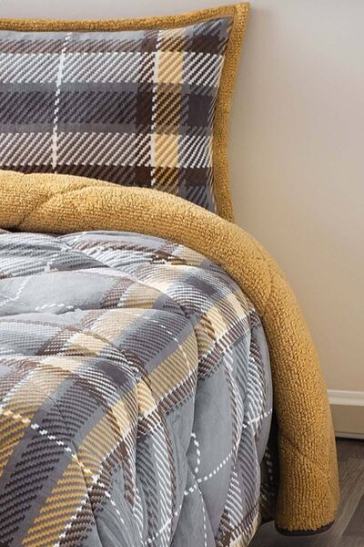 Merinos Comforter Single Duvet Set Checkered Dark Gray-Yellow 220X240