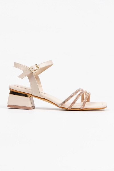 MFT AYAKKABI Women's Beige Stone Embroidered Style Heeled Shoes