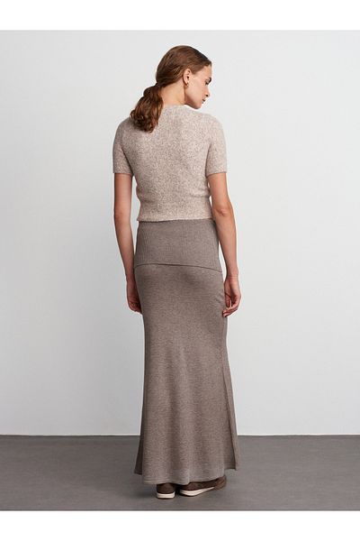 Dilvin 80114 Model Mink Knitwear Skirt - Ribbed Waist and Flowy
