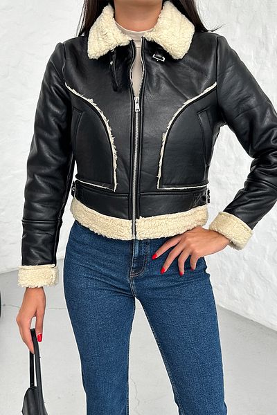 LACHT Df Women's Black Fur Lined Leather Coat