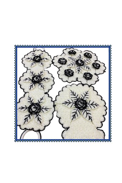 ONTİC Bath Loofah, Dowry, Gift Hand Knitted Black Flower Pattern Triple Set Bath Loofah