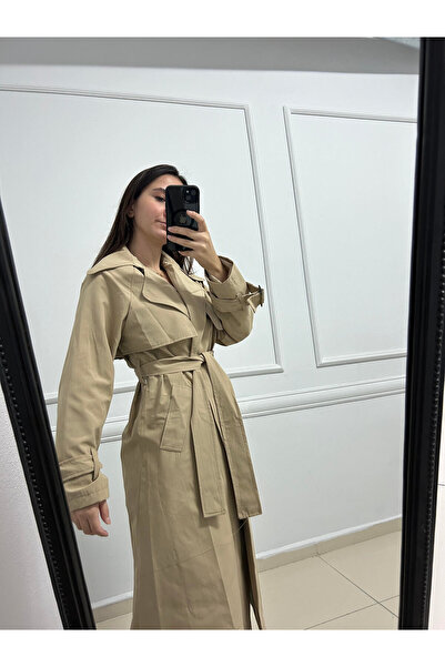 TUĞÇE ŞEN BUTİK Beli kuşaklı ara boy trençkot